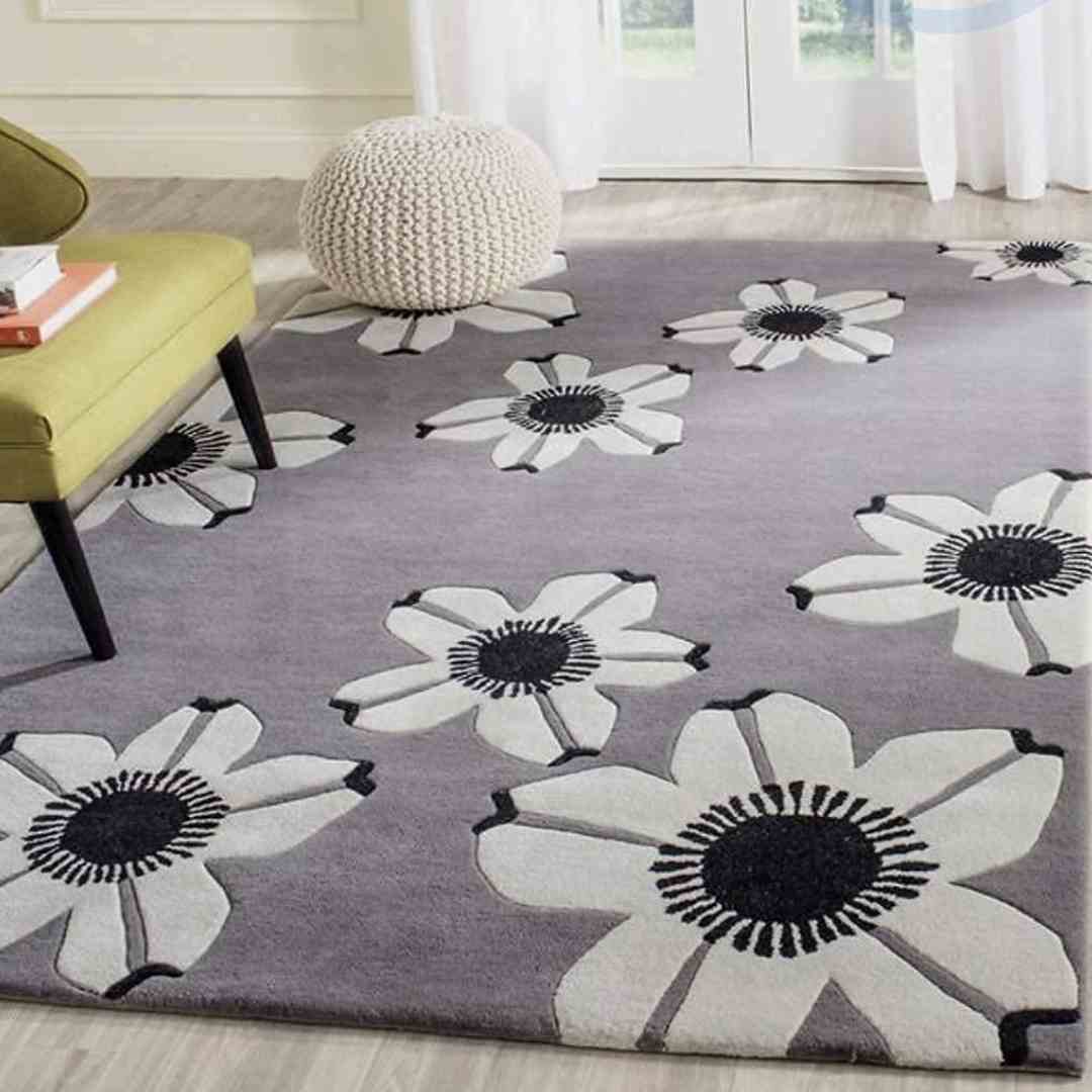 Handmade Pure Thick Floral Grey Carpet