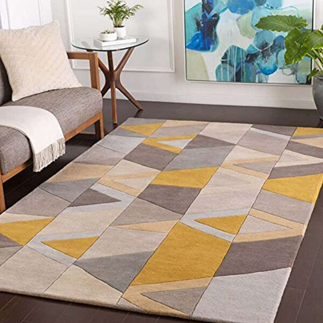 Hand Tufted Modern Yellow Grey Woolen Carpet