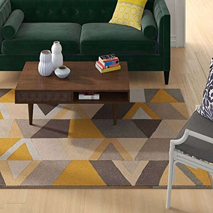 Hand Tufted Modern Yellow Grey Woolen Carpet