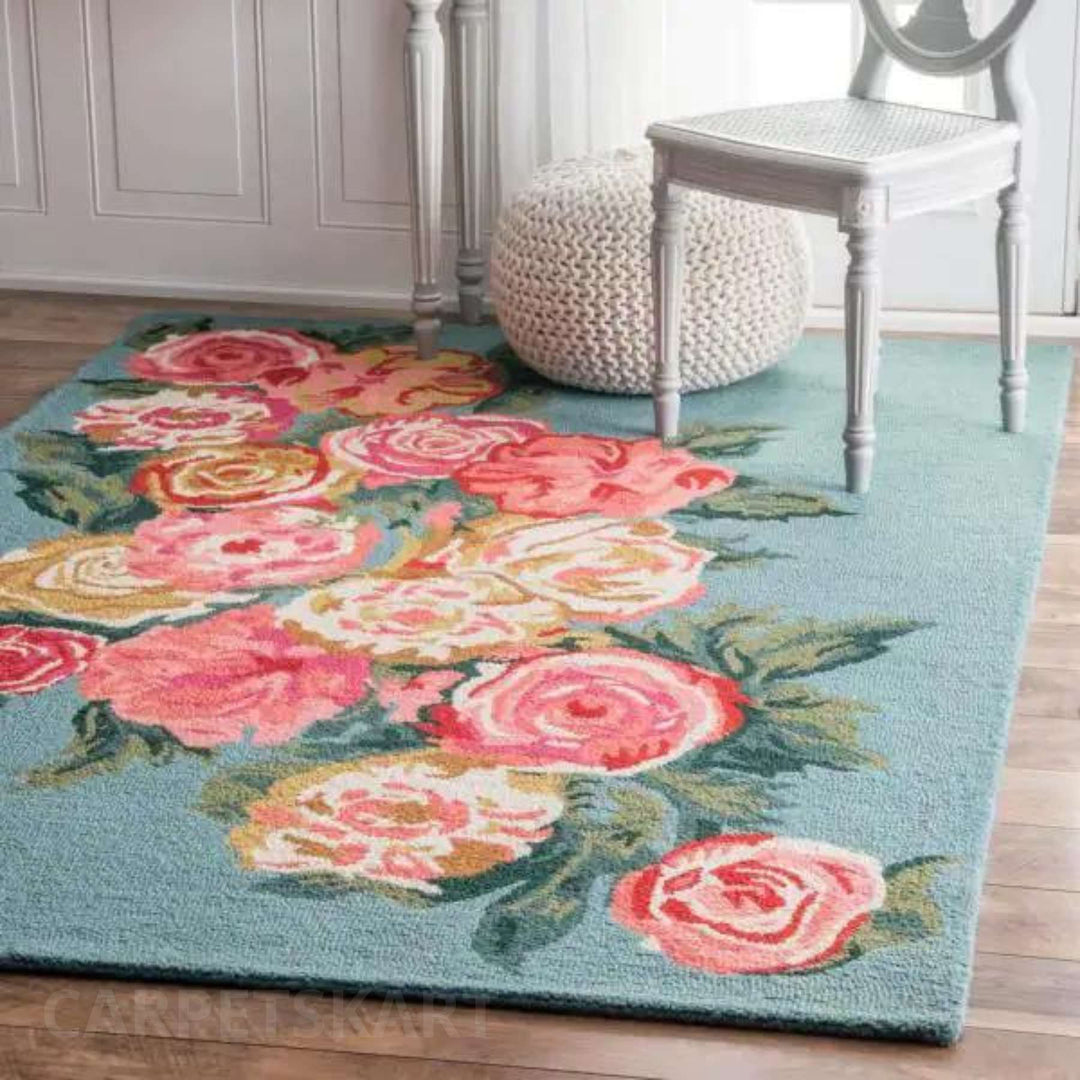 Hand Tufted Floral Rose Pink Carpet