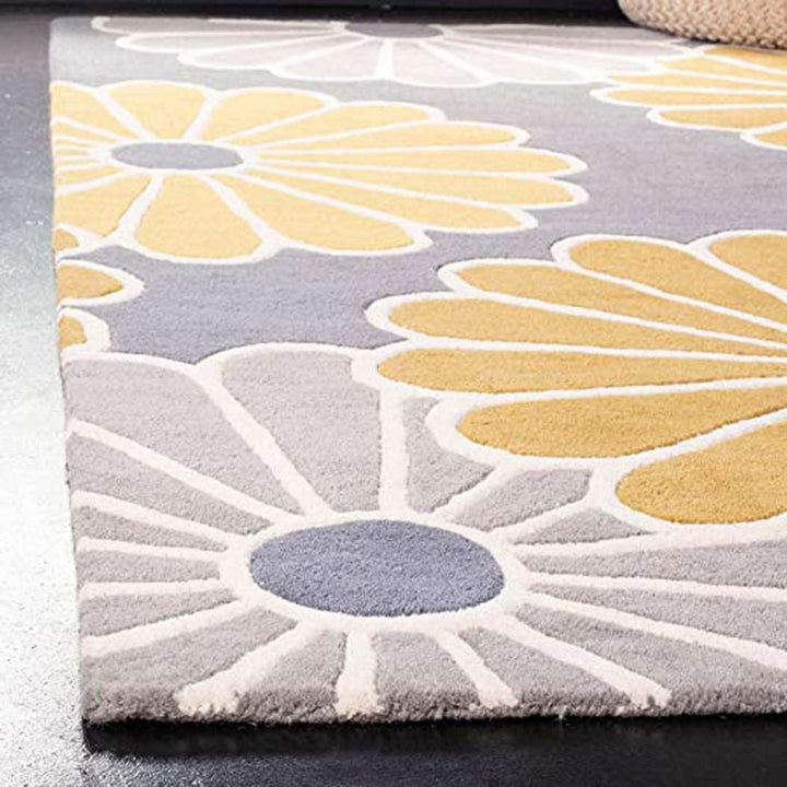 Handmade Floral Yellow & Grey Carpet