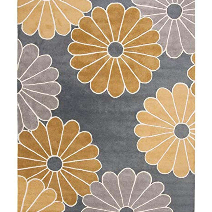 Handmade Floral Yellow & Grey Carpet
